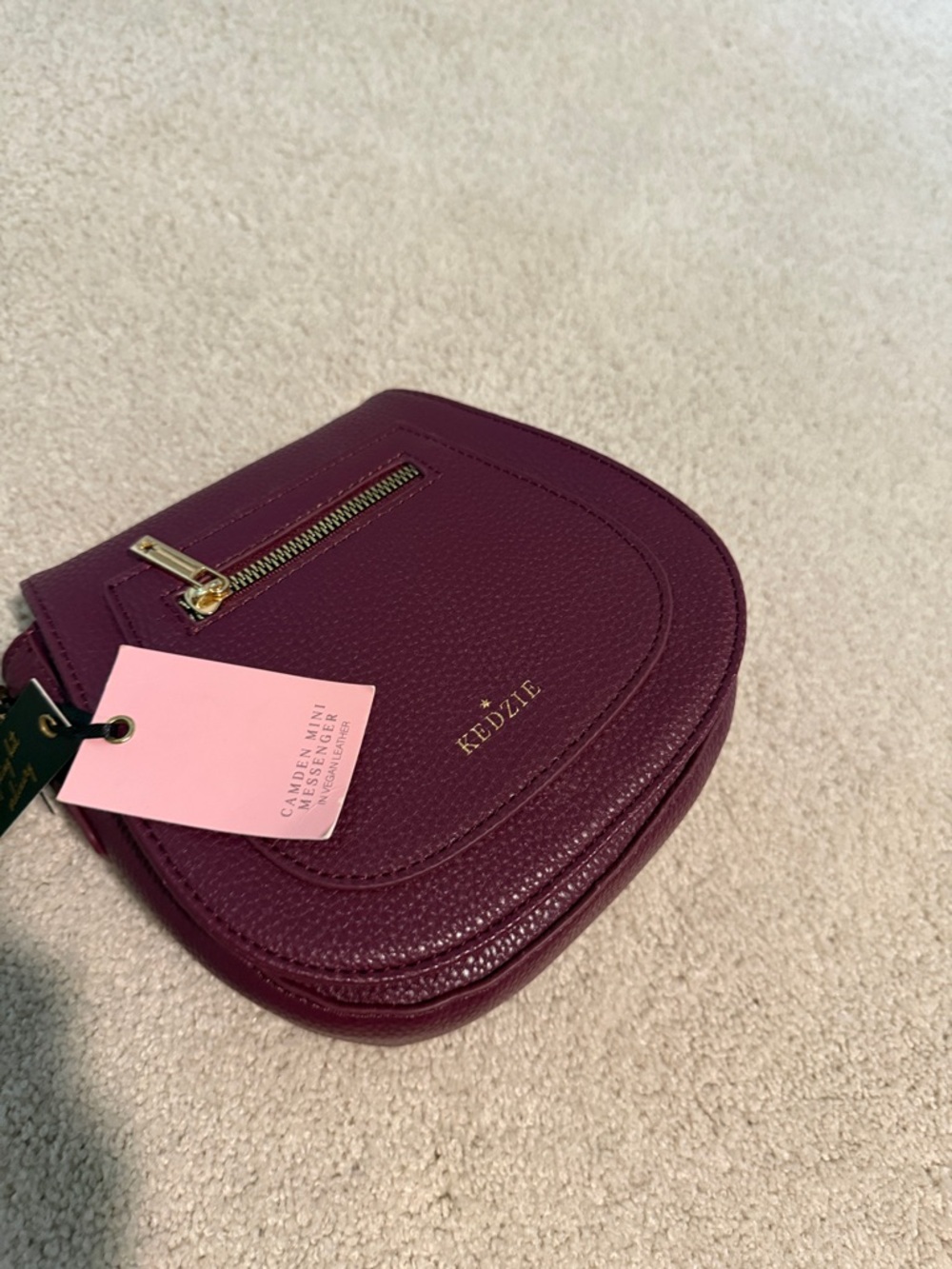 Kedzie Plum Pebbled Crossbody Bag with Gold Hardware